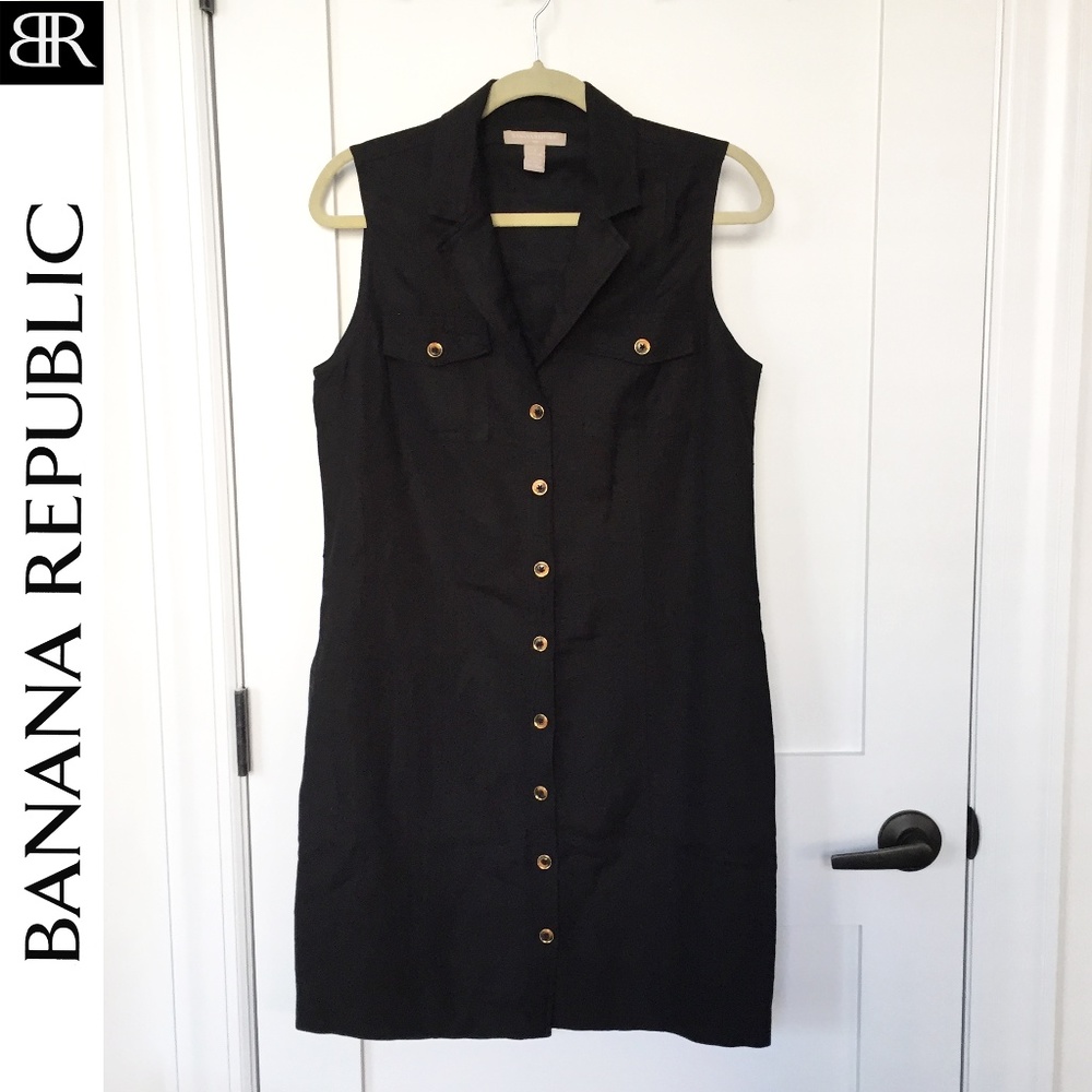 Banana Republic Black Linen Safari Dress
